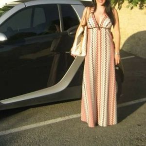 Missoni-esque patterned halter maxi dress.